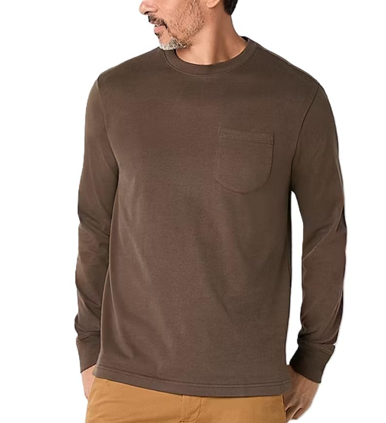 St. John's Bay Men's Long Sleeve T-Shirt, Sueded Jersey, Relaxed Fit, Chest Pocket, Brown (US, Alpha, Medium, Regular, Regular, Brown Mystique)