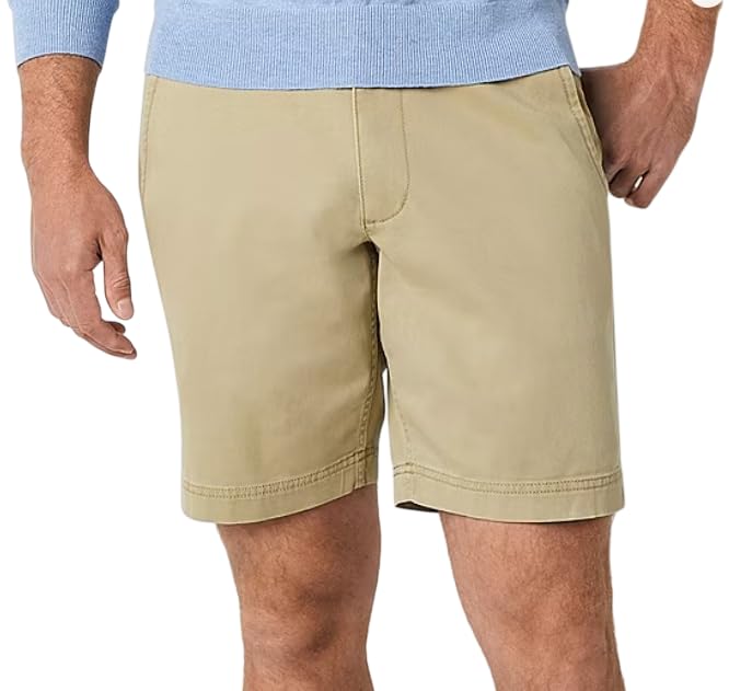 St. John's Bay Mens 9″ Flat Front Stretch Chino Shorts (US, Numeric, 36, Regular, Regular, British Khaki, 36)